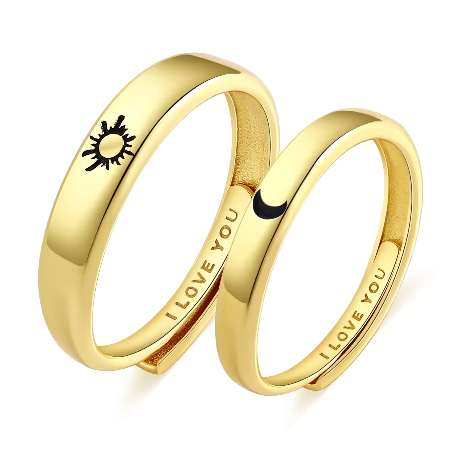 925 Silver Rings Custom Adjustable Sun and Moon Matching Rings Engraved I Love You Couples Rings Wedding