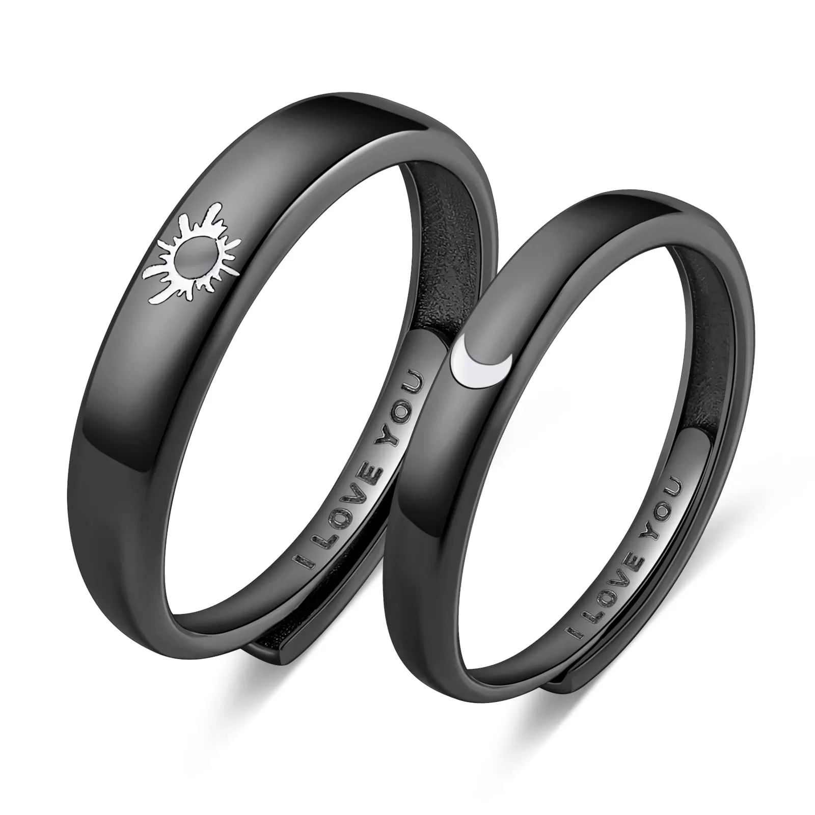 925 Silver Rings Custom Adjustable Sun and Moon Matching Rings Engraved I Love You Couples Rings Wedding