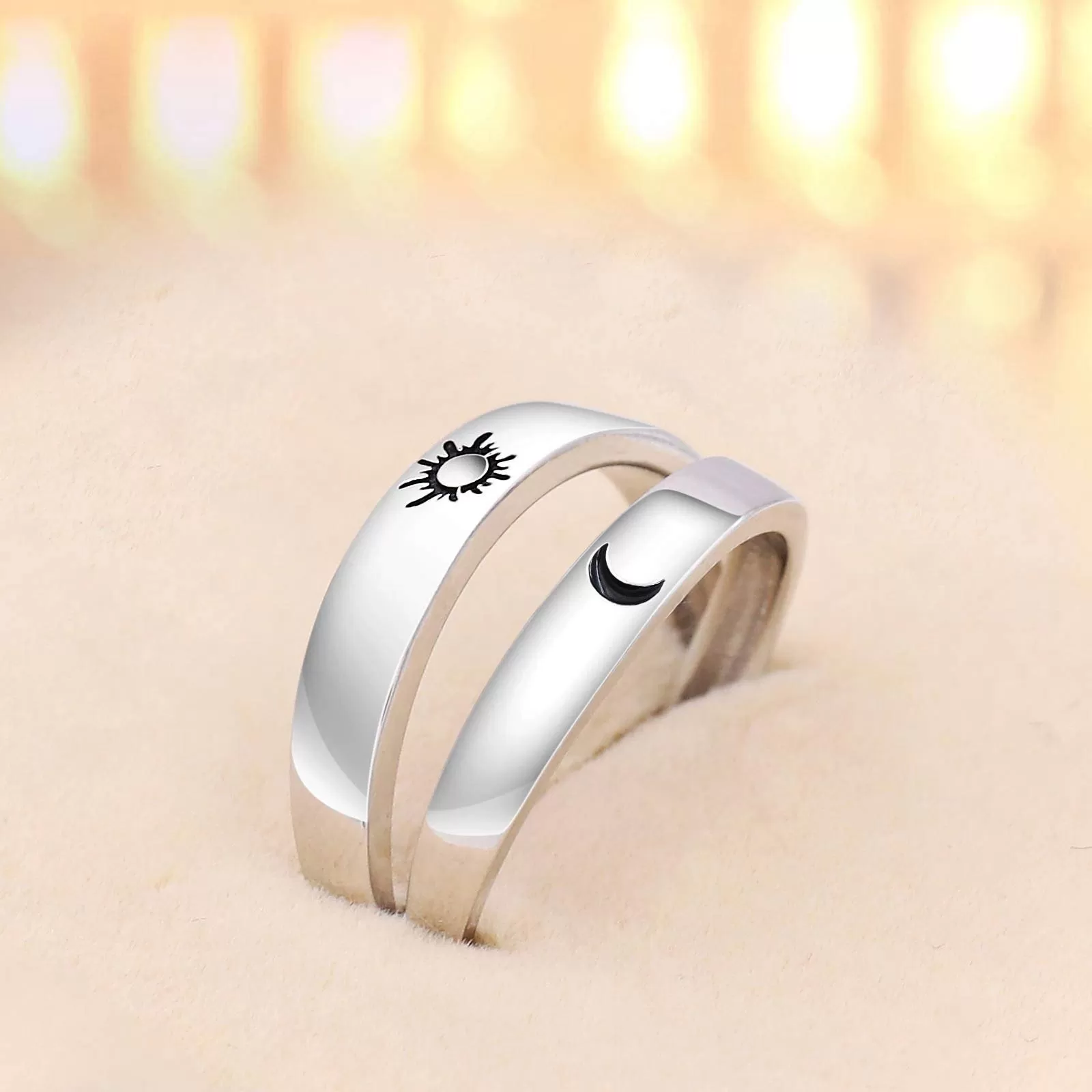 925 Silver Rings Custom Adjustable Sun and Moon Matching Rings Engraved I Love You Couples Rings Wedding