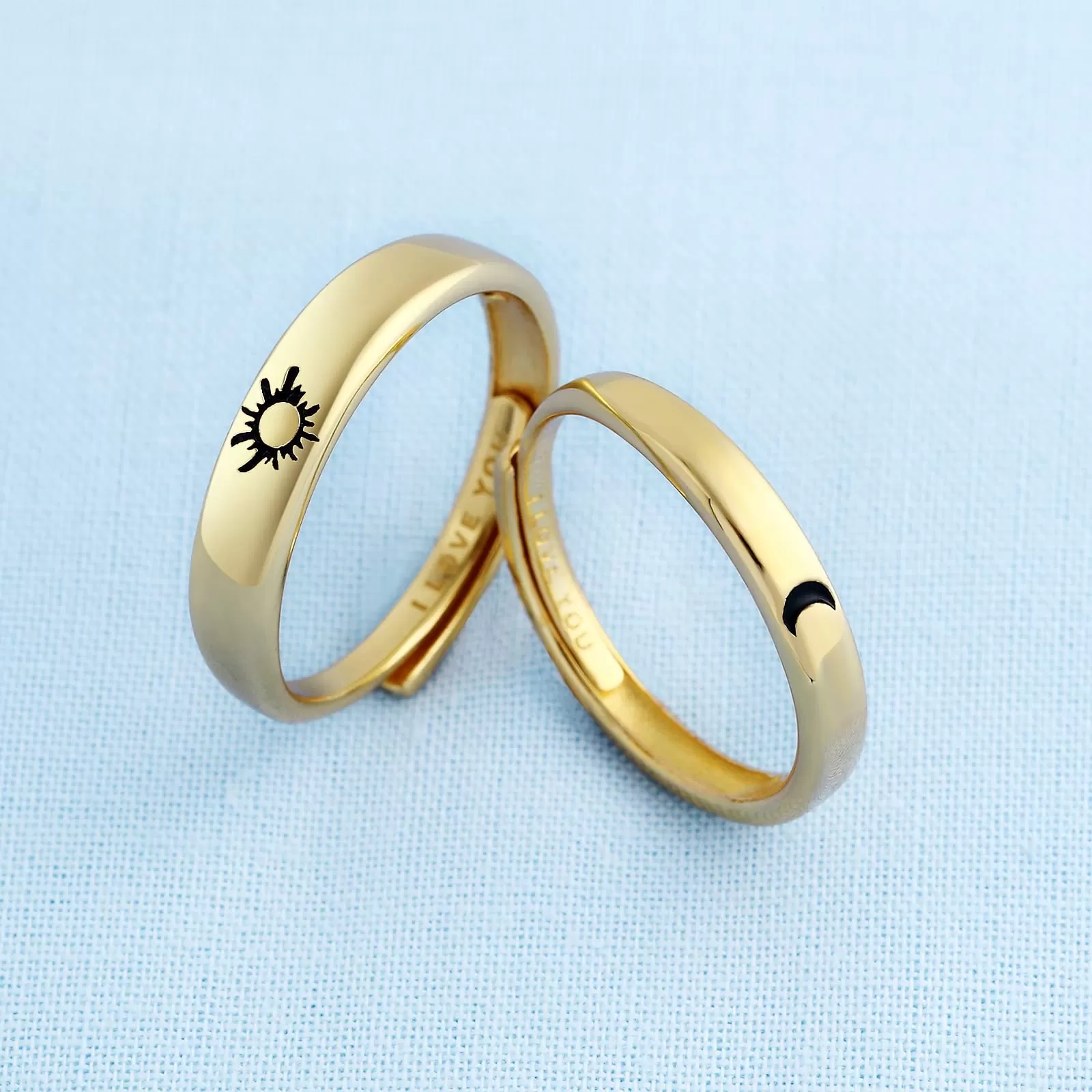 925 Silver Rings Custom Adjustable Sun and Moon Matching Rings Engraved I Love You Couples Rings Wedding