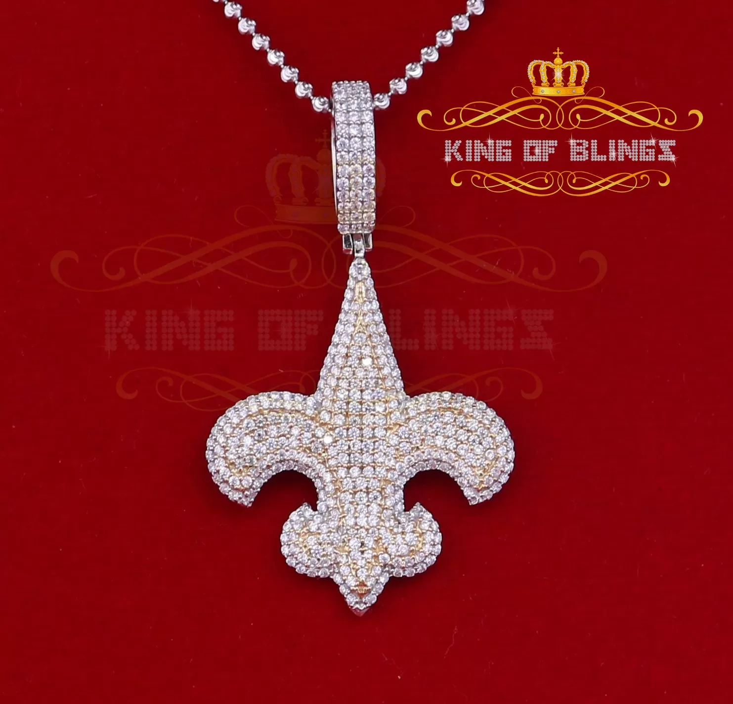 925 Sterling Silver Charm Fleur de Lis White Pendant with 4.65ct Cubic Zirconia