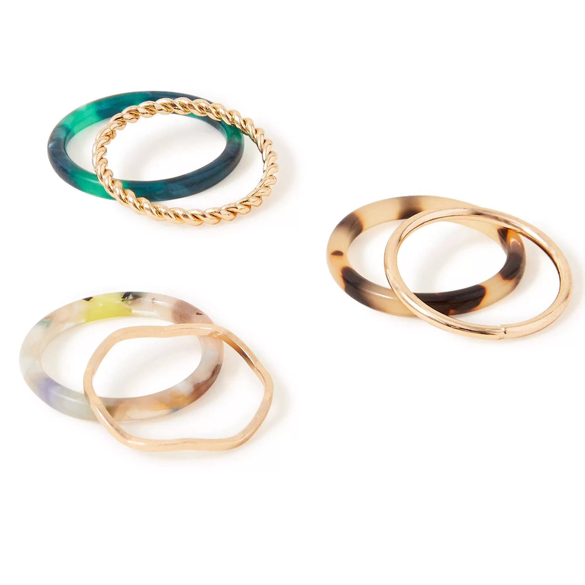 Accessorize London Women's Multi Chunky Ridged Ring Gold Resin Rings 6 Pack-Small