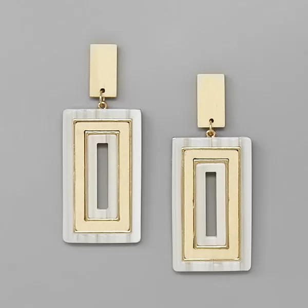 Acetate And Wood Rectangle Dangle Earrings