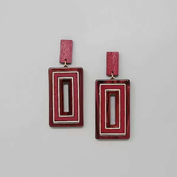 Acetate And Wood Rectangle Dangle Earrings