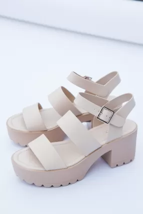 Adalyn Chunky Sole Heeled Sandal, Nude PU