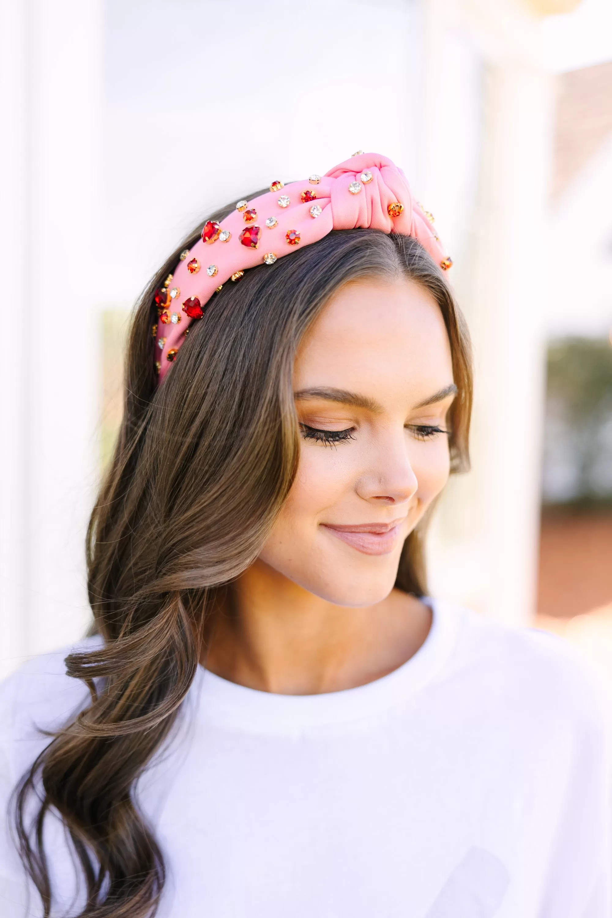 All The Love Pink Heart Shaped Rhinestone Headband