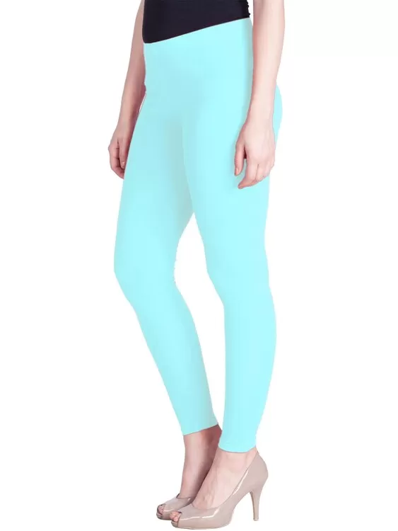 Alluring Stretchable Cotton Fabric Cyan Blue Leggings For Women