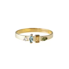 AM PM - 7am Ring with Diamond, Aquamarine, Yellow Sapphire, & Mint Tourmaline