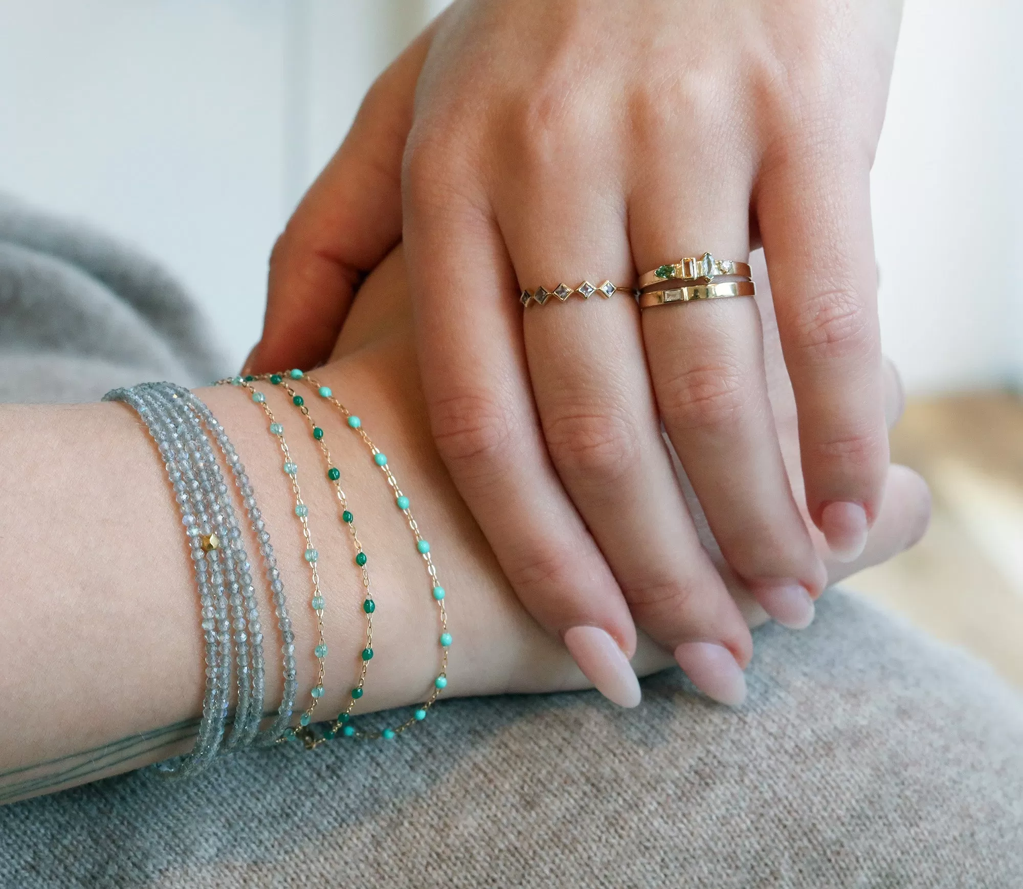 AM PM - 7am Ring with Diamond, Aquamarine, Yellow Sapphire, & Mint Tourmaline