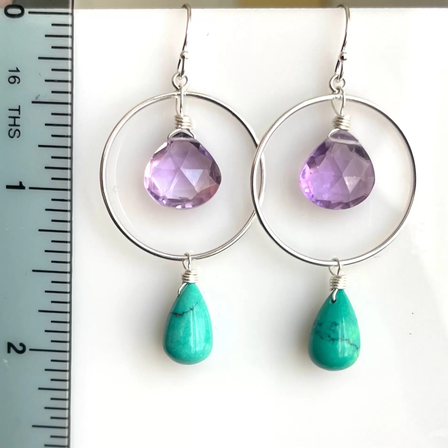 Amethyst and Tibetan Turquoise Hoop Earrings