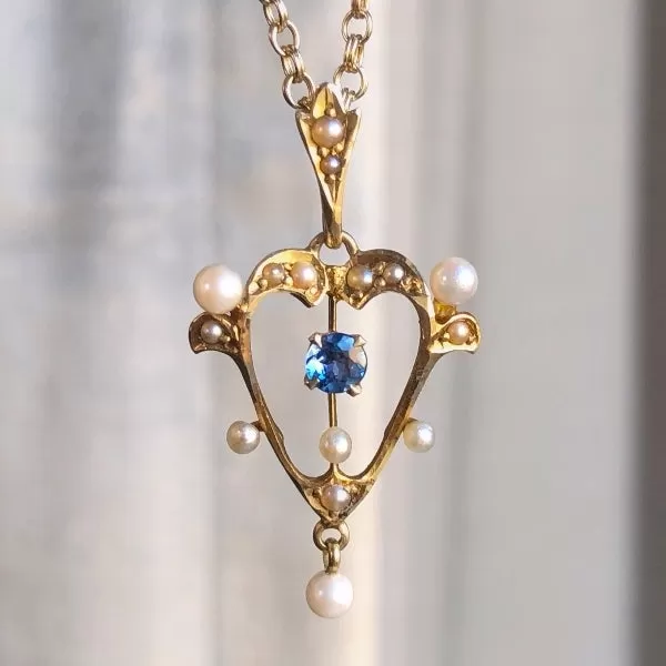 Antique Sapphire & Pearl Lavalier Pendant