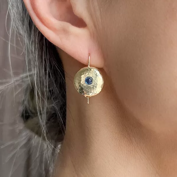 Antique Sapphire Cabochon Hammered Earrings