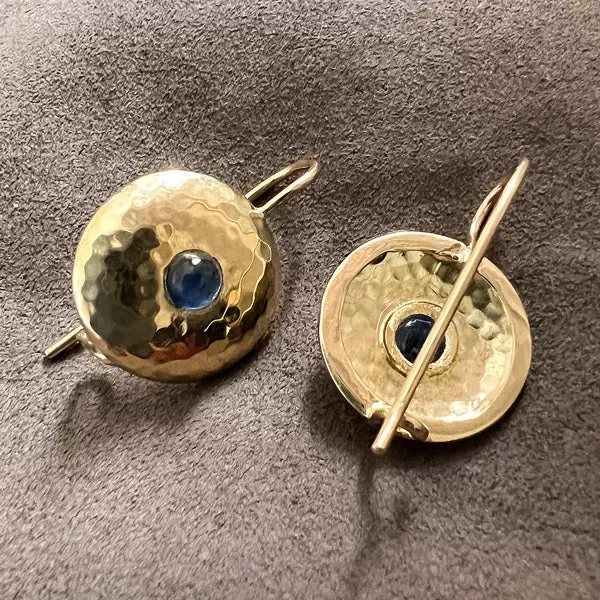 Antique Sapphire Cabochon Hammered Earrings