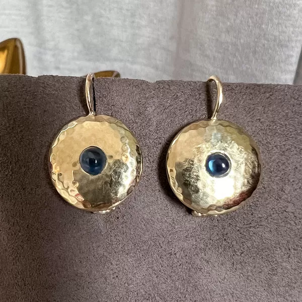 Antique Sapphire Cabochon Hammered Earrings