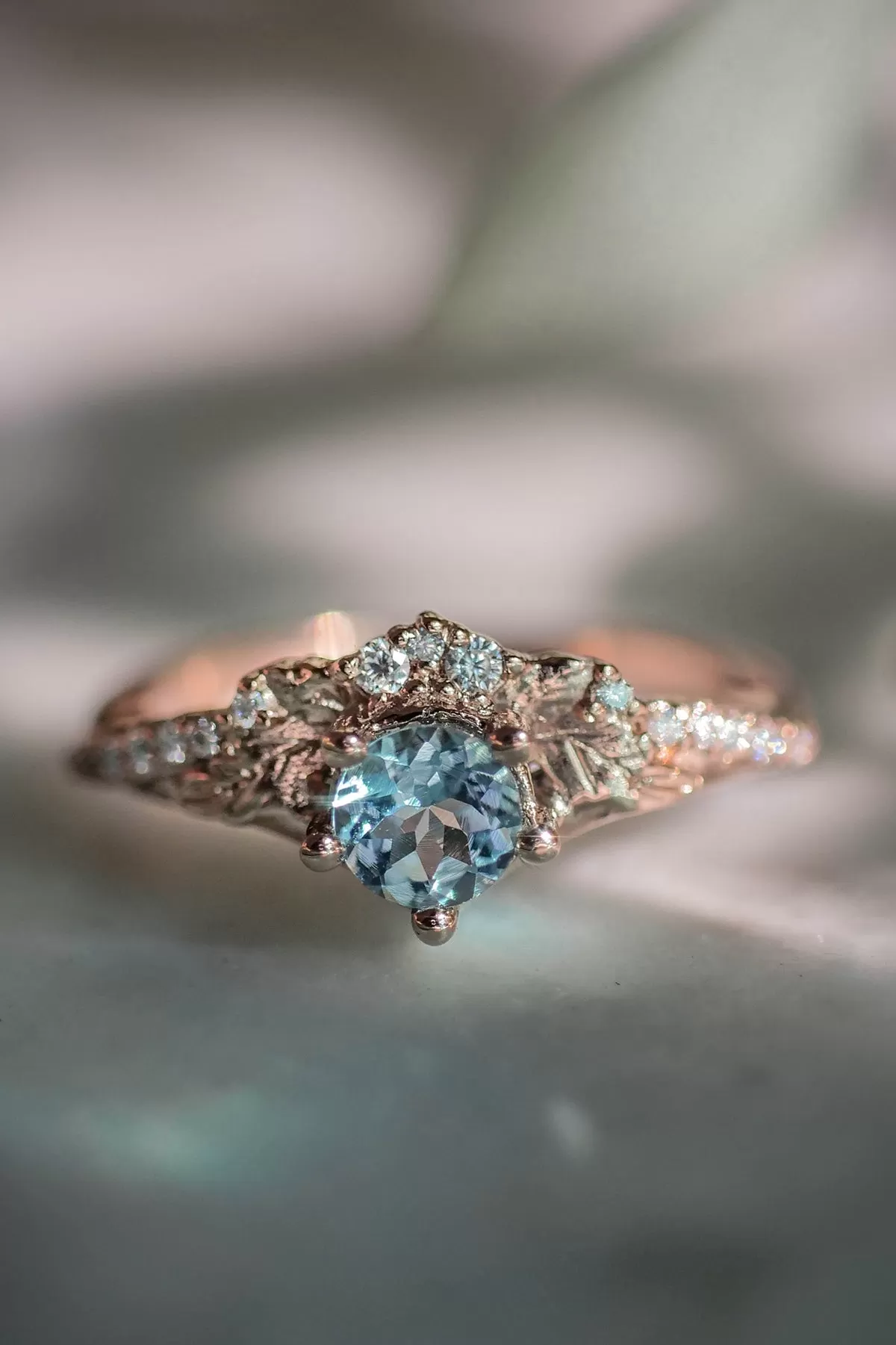 Aquamarine and diamonds engagement ring / Amelia