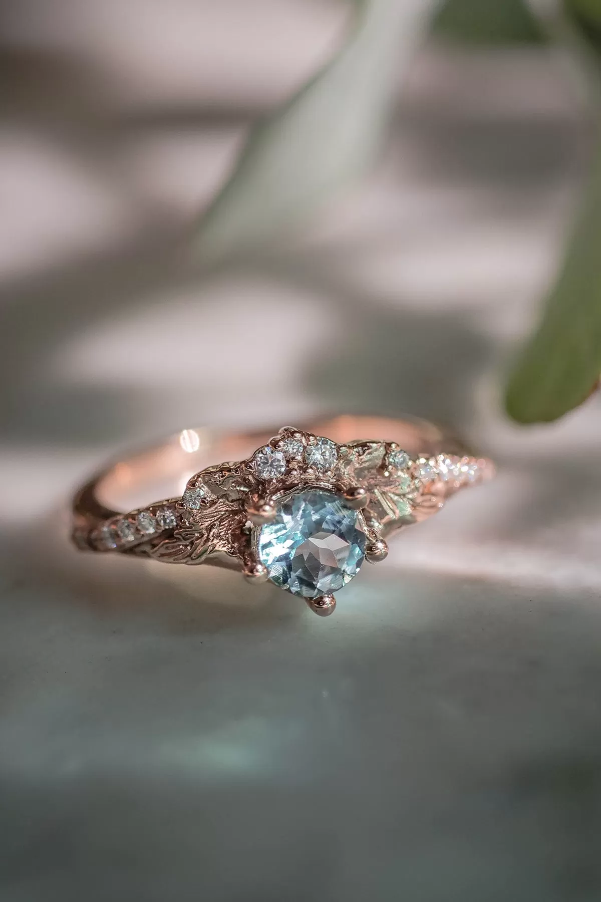 Aquamarine and diamonds engagement ring / Amelia