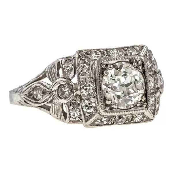 Art Deco Diamond Ring, Old Euro 0.85ct