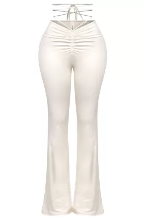 Ayanna Waist Tie Flare Pants (White Leather)