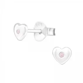 Baby Children Earrings Sterling Silver Hearts with Central Pink CZ