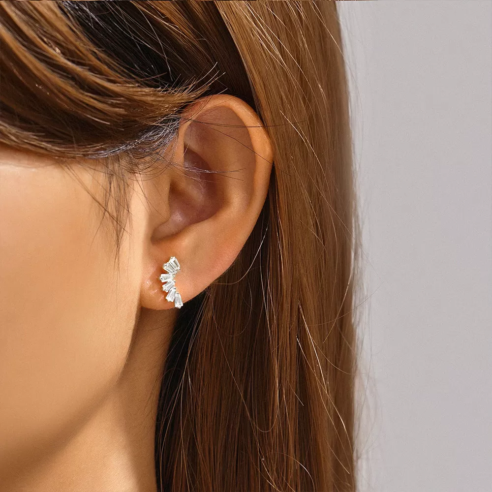 Baguette CZ Diamonds Cluster Cartilage Flat Back Earrings