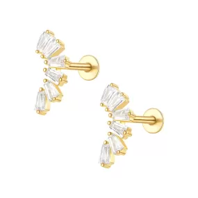 Baguette CZ Diamonds Cluster Cartilage Flat Back Earrings