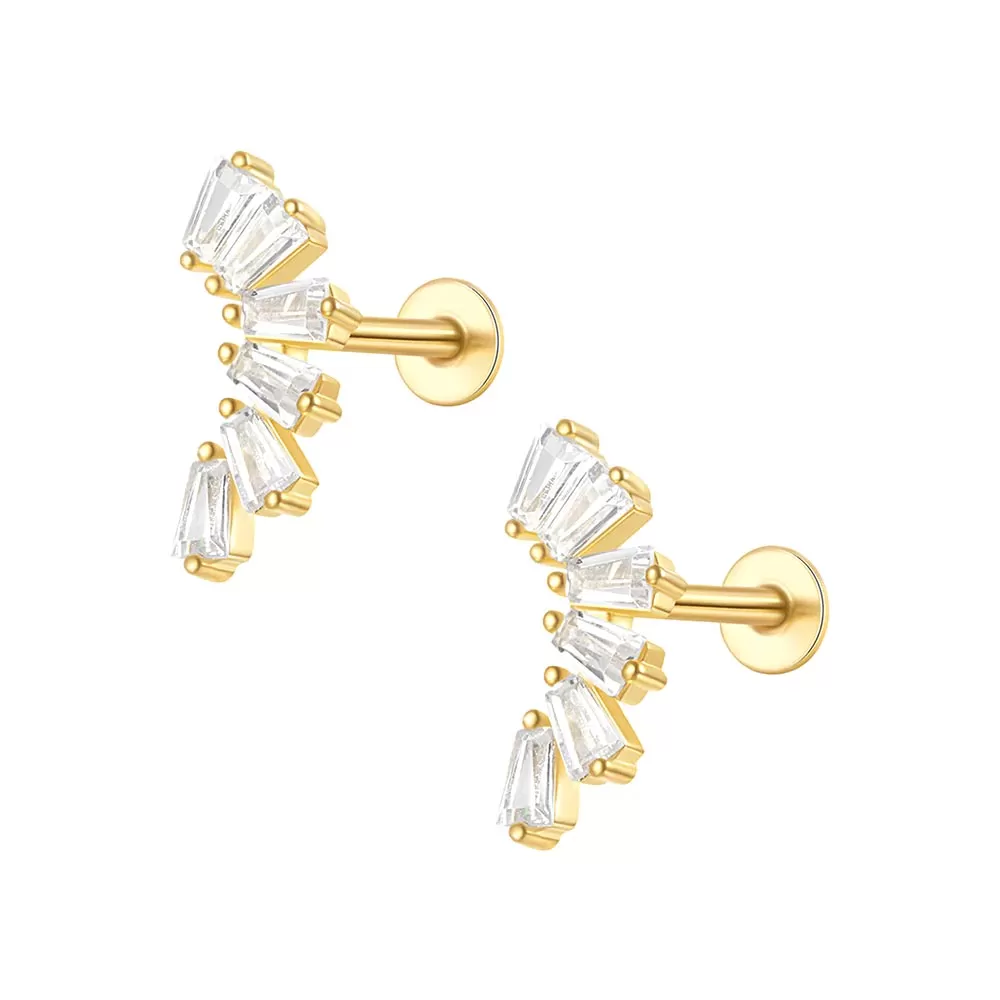 Baguette CZ Diamonds Cluster Cartilage Flat Back Earrings