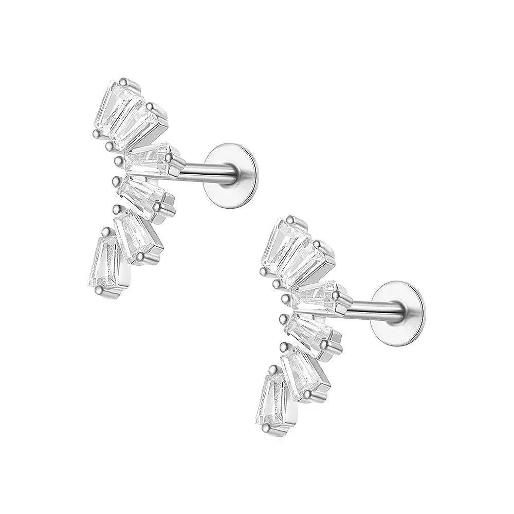 Baguette CZ Diamonds Cluster Cartilage Flat Back Earrings