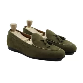 Barion - Men's Green Kid Suede Loafer