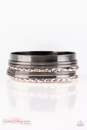 Basic Blend Gunmetal and Rose Gold Bangle Bracelet Set - Paparazzi Accessories