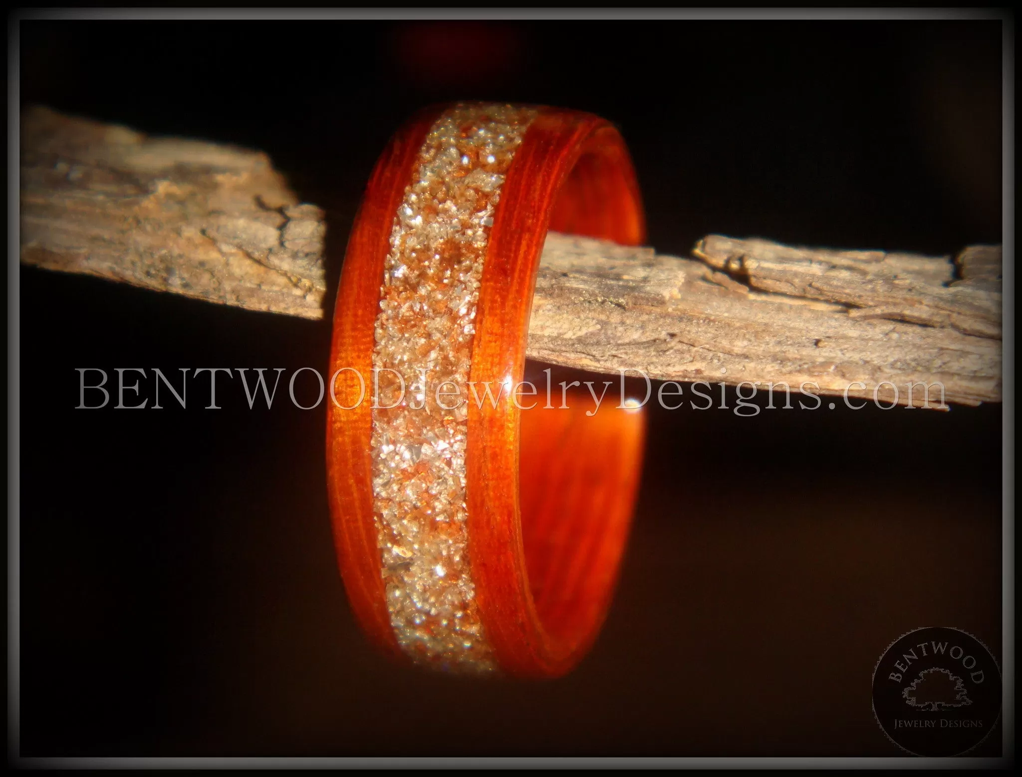 Bentwood Ring - African Padauk Wood Ring with German Silver and Copper Glass Inlay