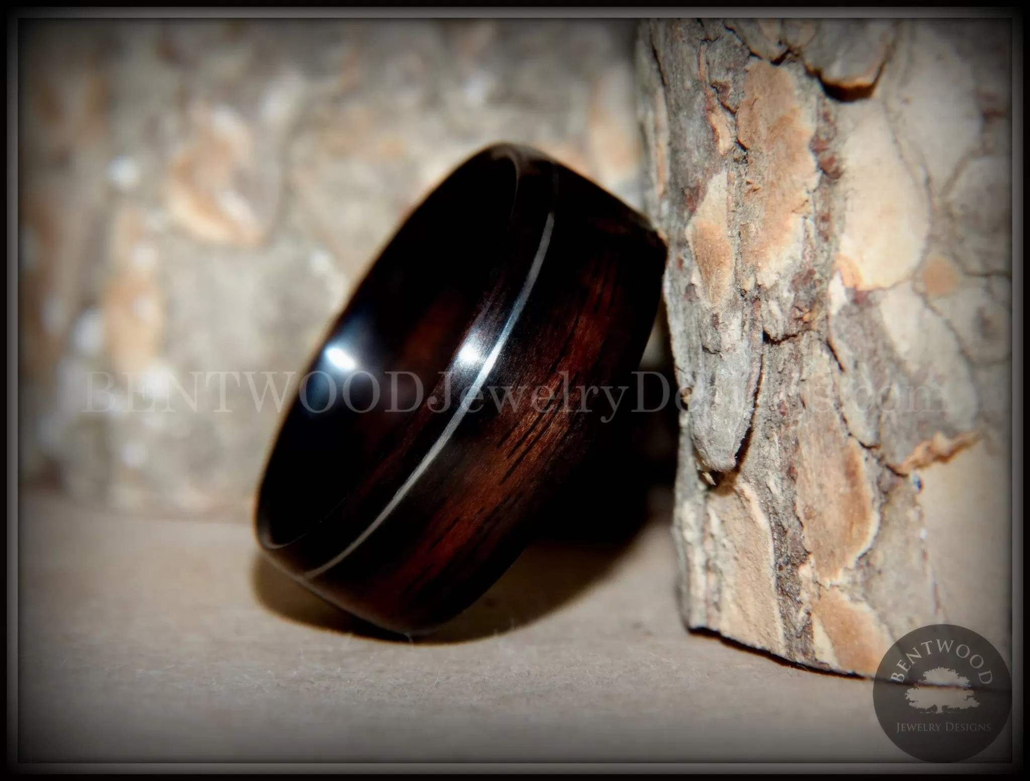 Bentwood Ring - Macassar Ebony with Offset Silver Inlay