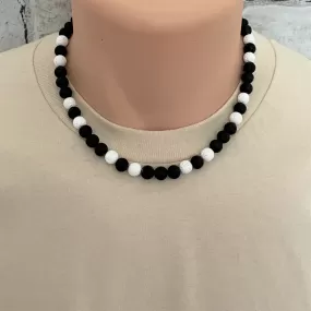 Black and White Lava Mens Beaded Necklace