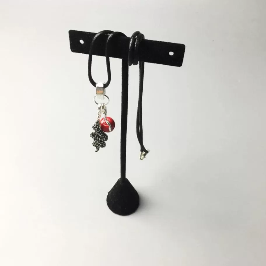 Black Crystal Snake and Red Apple Pendant with Rope Necklace