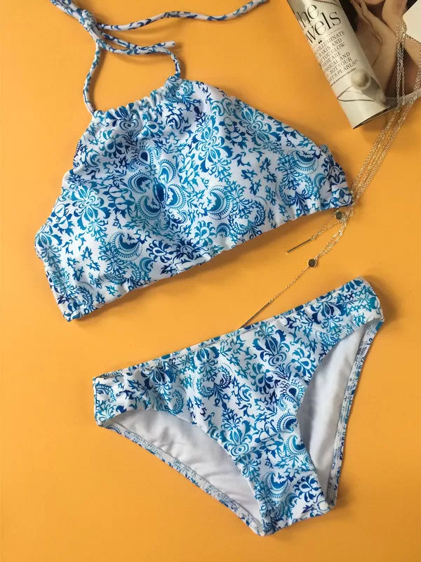 Blue And White Porcelain Printed Bikini Sets