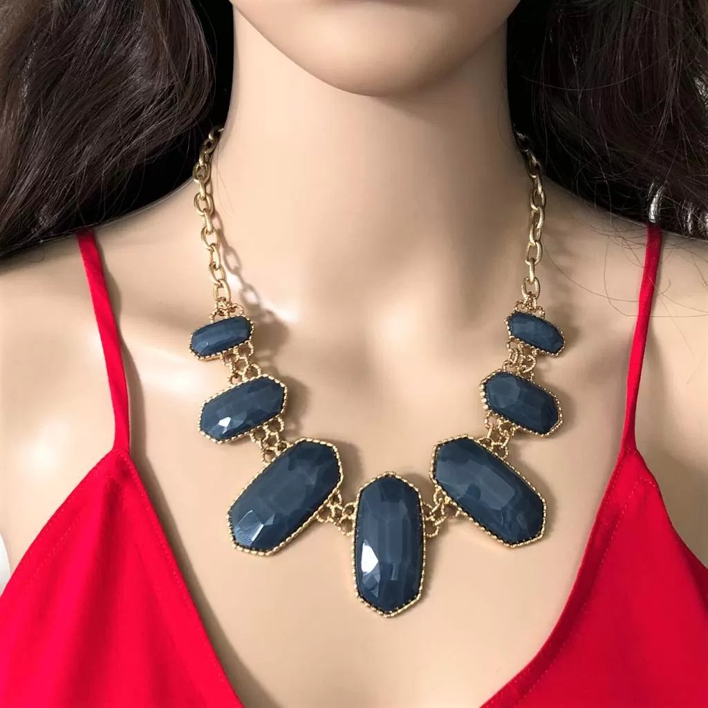 Blue Stone Faceted Statement Necklace