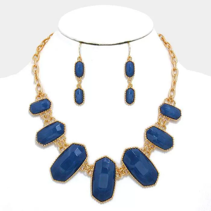 Blue Stone Faceted Statement Necklace