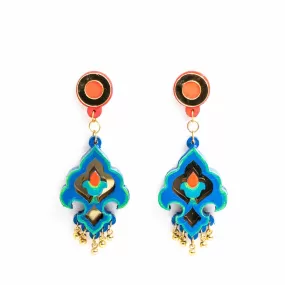 Blue wooden Hand painted Earring