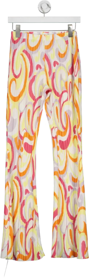 boohoo Multicoloured Swirl Plisse Flared Trousers UK 8