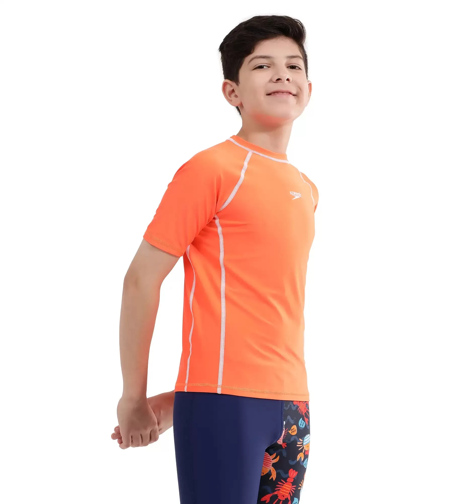 Boy's Short Sleeve Suntop - Boost Orange  &  White