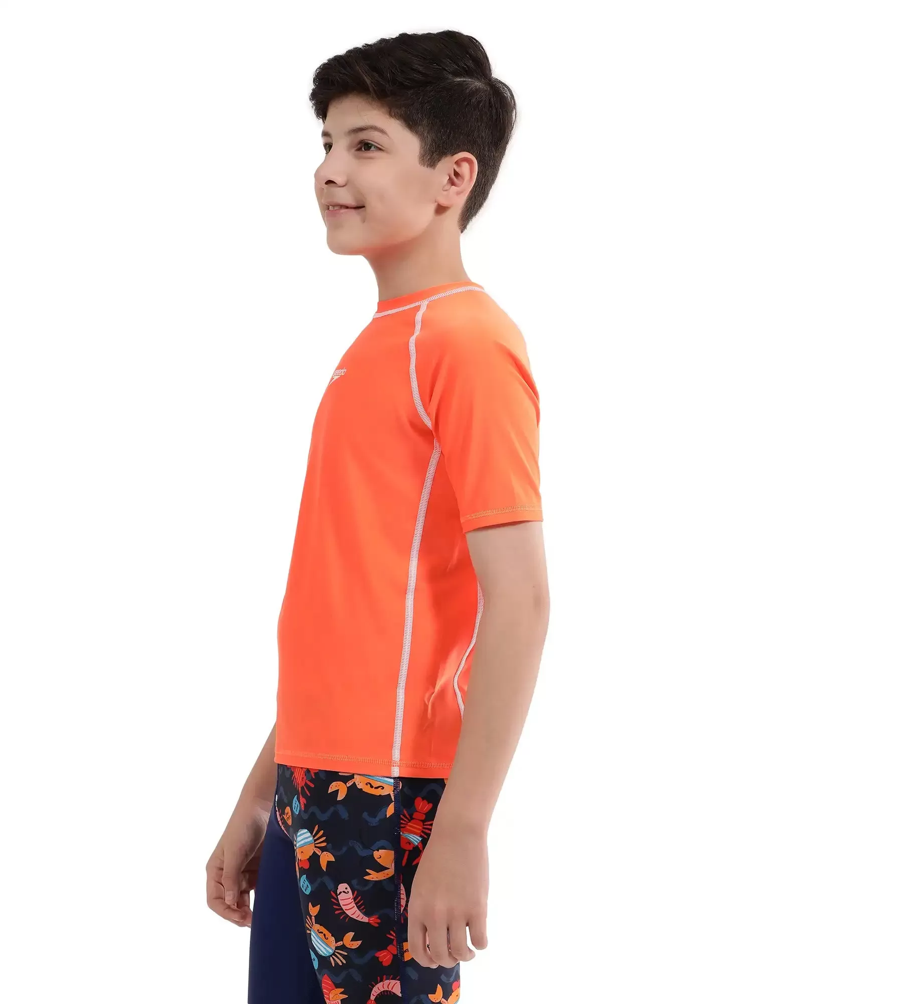 Boy's Short Sleeve Suntop - Boost Orange  &  White