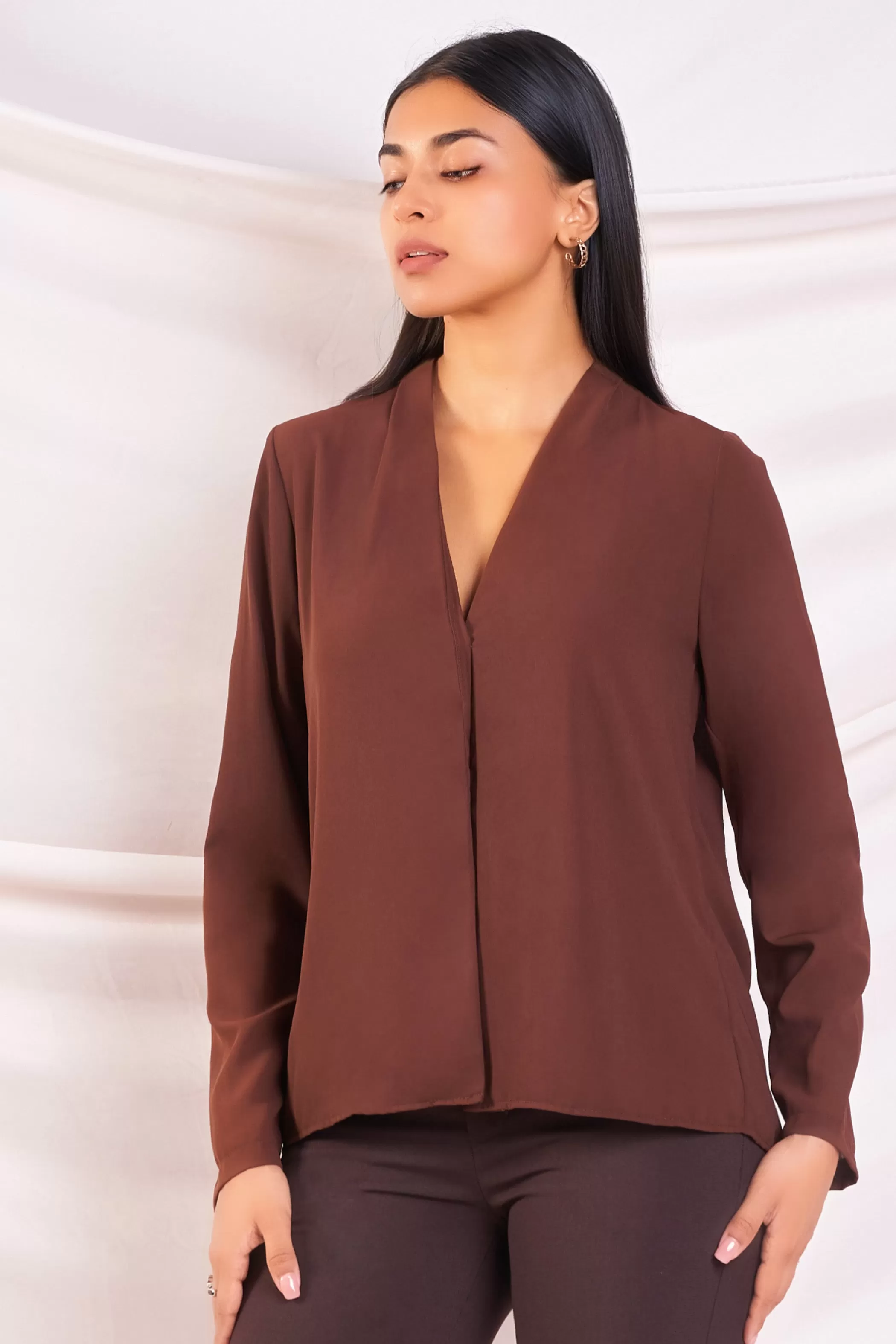 Brown V Neck Top