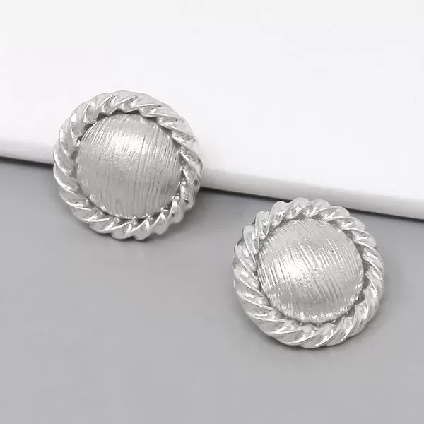 Button Textured Metal Stud Earrings