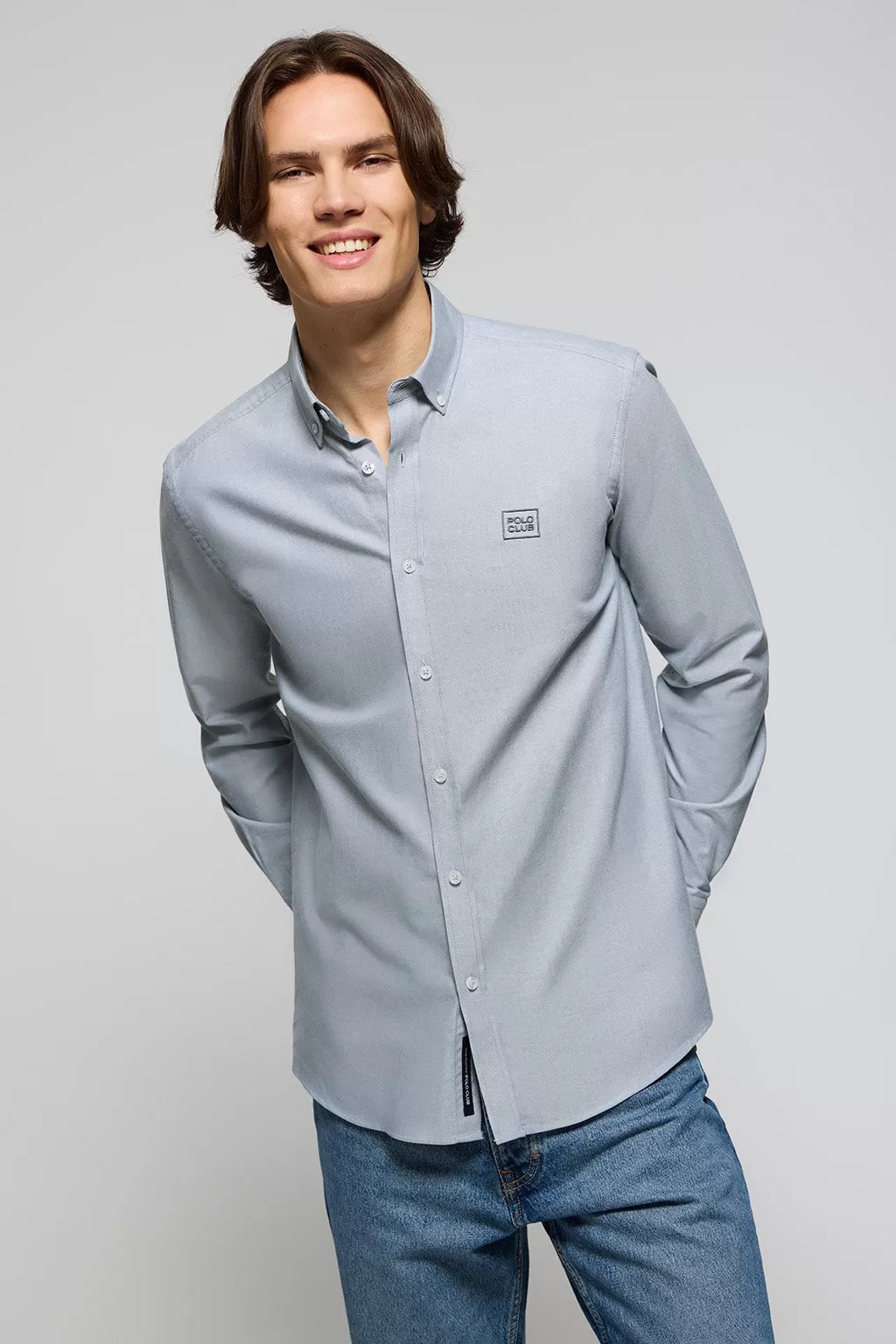 Camisa Oxford azul denim con logo Polo Club