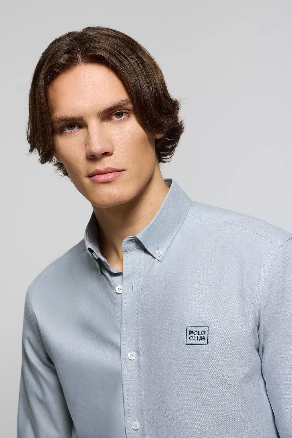 Camisa Oxford azul denim con logo Polo Club