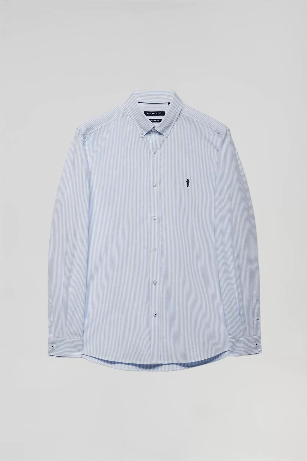 Camisa Oxford de rayas azul celeste con logo Rigby Go