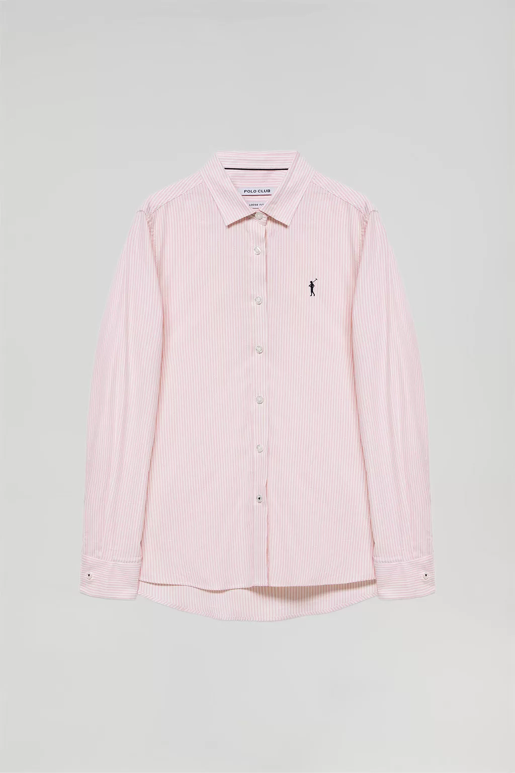 Camisa Oxford de rayas rosa con logo Rigby Go