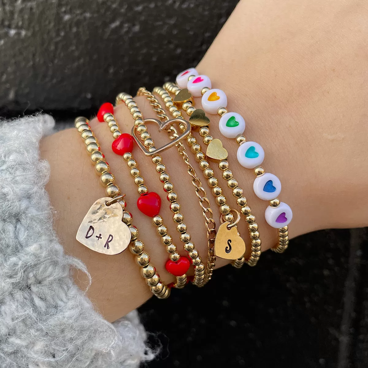 Candy Hearts Bead Bracelet Gold Fill