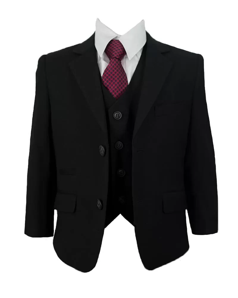 Cavani Marco Boy's Three Piece Black Slim Fit Suit