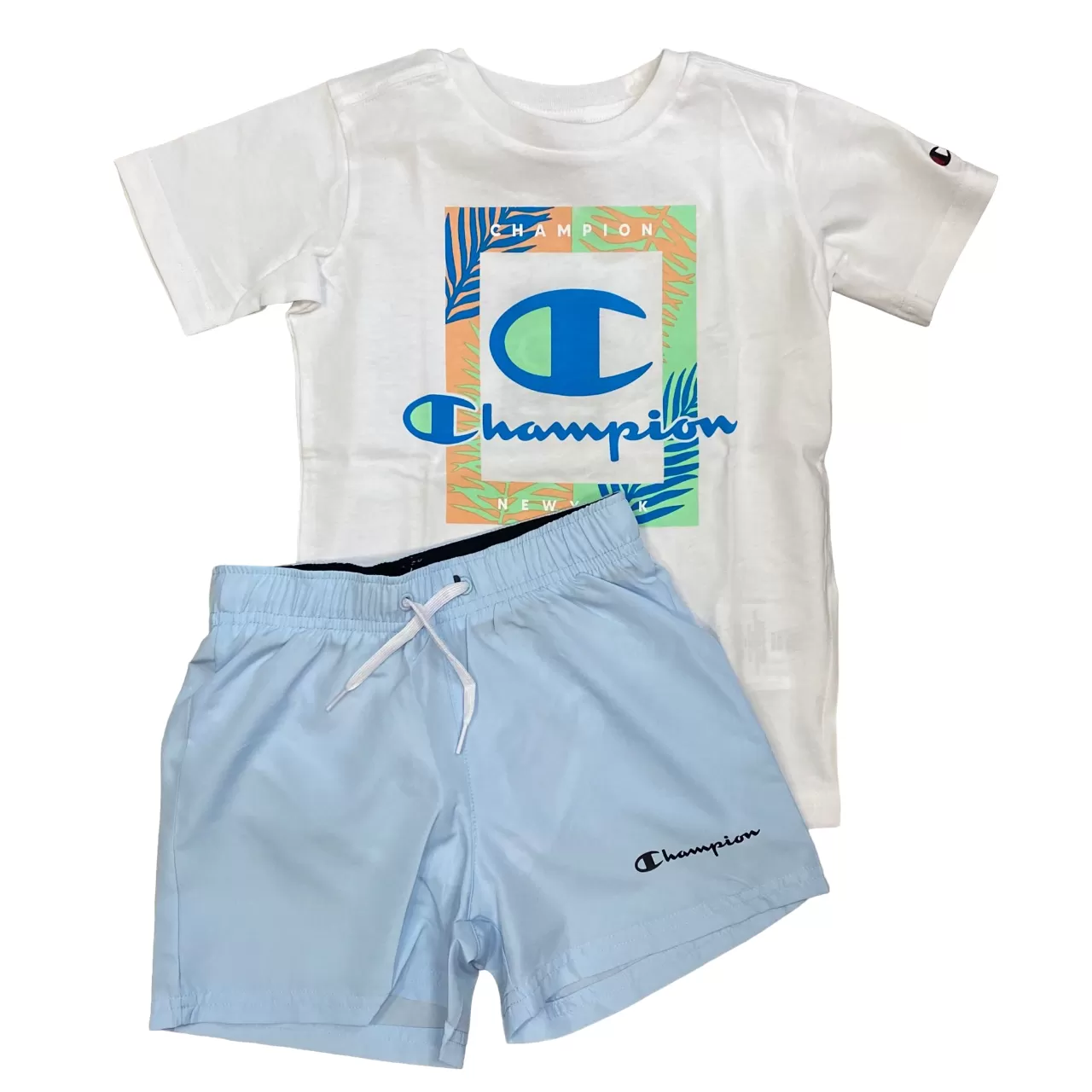 Champion boy's suit with short sleeve t-shirt and boxer shorts 306793 WW001 white-light blue