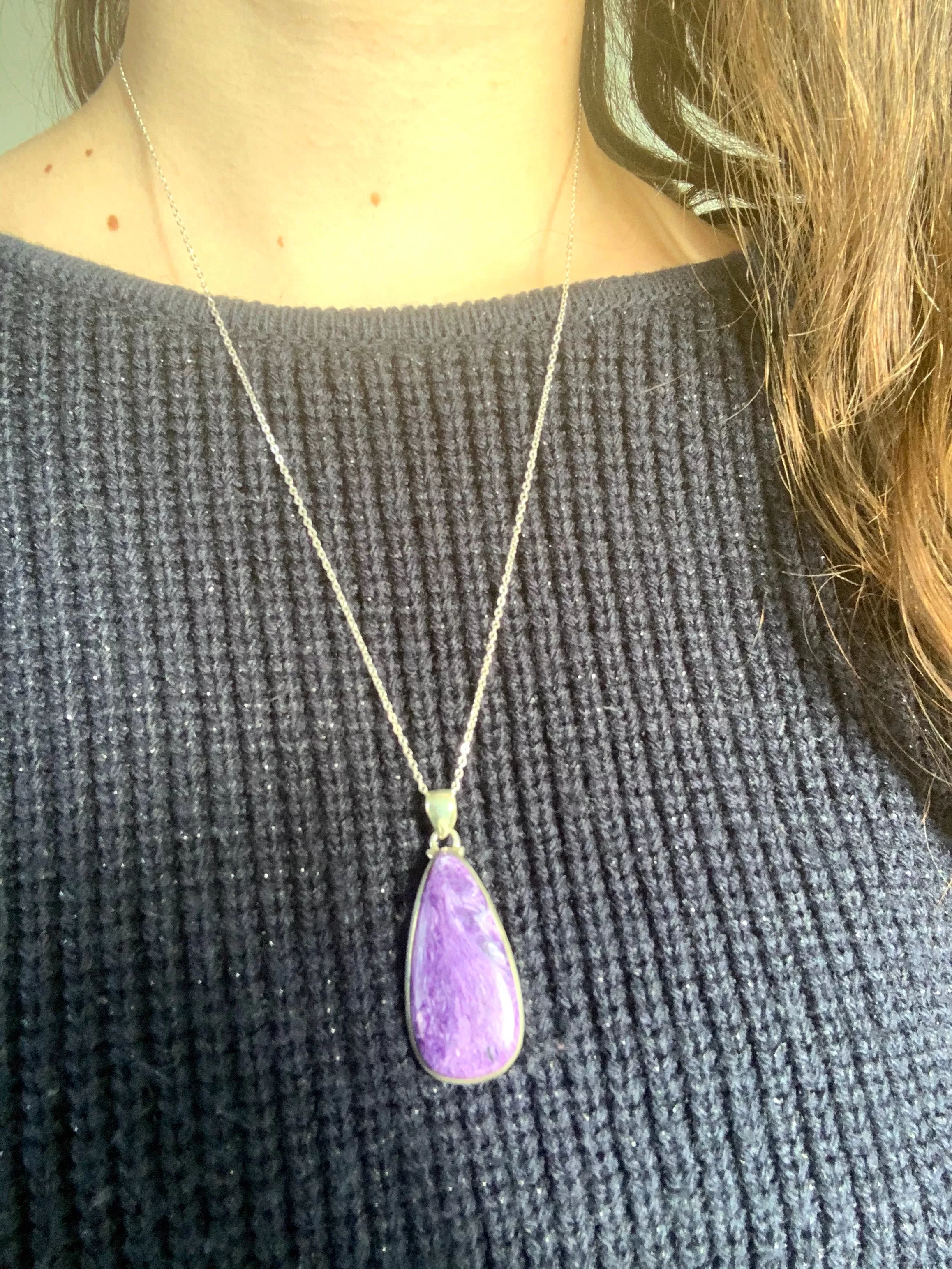 Charoite Akoni Pendant - Long Teardrop